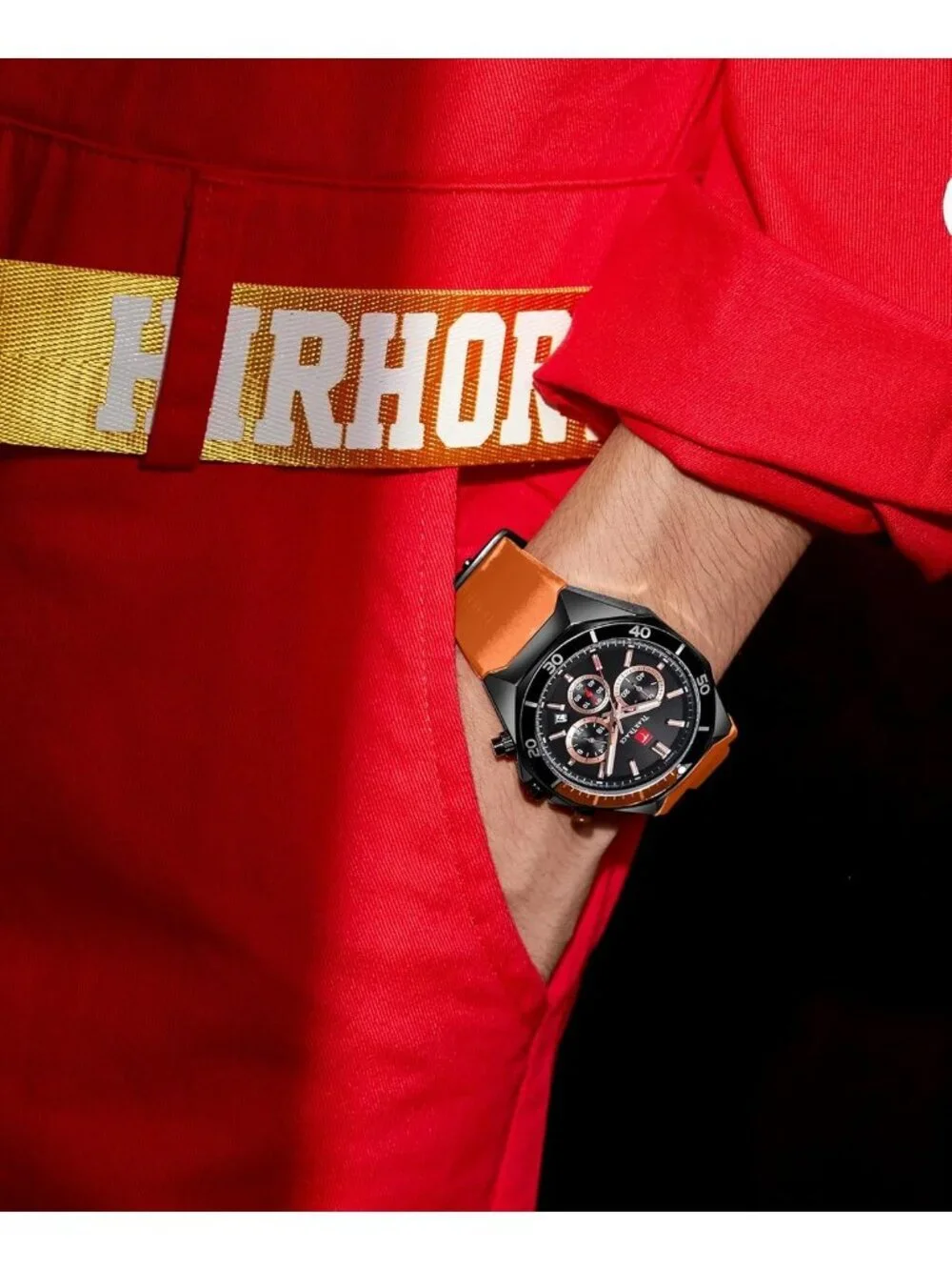 Men's Orange Analog Quartz Silicone Strap Chronograph Waterproof Luxury Watch